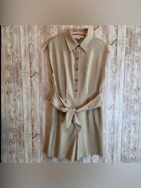 Emma & Michele Sleeveless Tie-Waist Romper in Beige